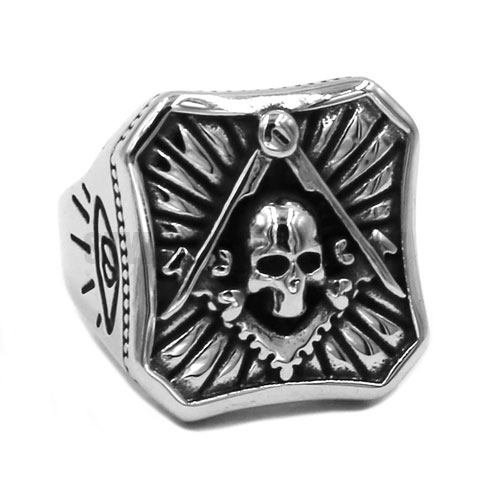 Vintage Gothic Skull Ring Classic Freemason Masonic Ring Biker Men Ring SWR0749 - Click Image to Close